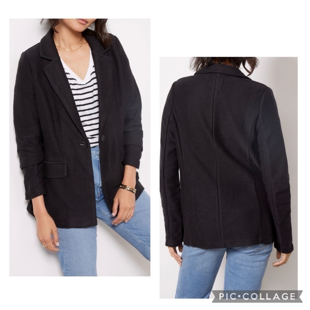 SANCTUARY Women’s Black Textured Stretch BRYCE Knit Blazer Single Button Size S